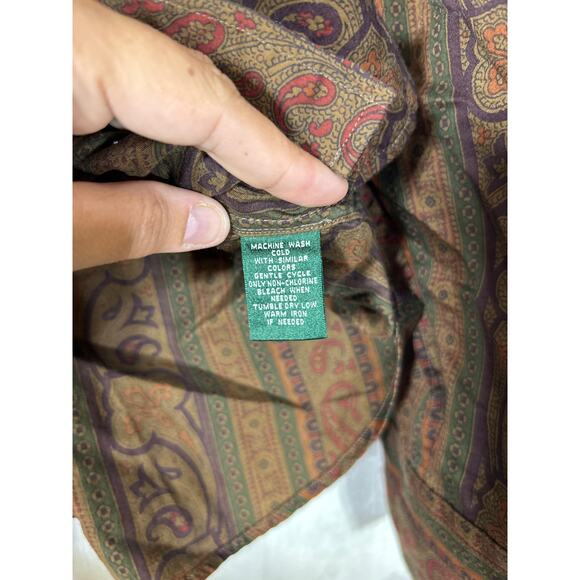 Ralph Lauren LRL Button Up Large Brown Paisley Striped Western Equestrian - Picture 7 of 9